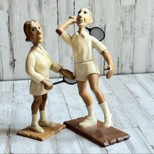 Pair Of Vintage Hand Carved Wooden Tennis Players